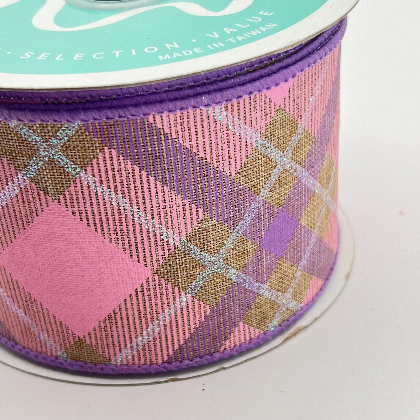 Pink & Lavender Plaid Wired Ribbon: 2.5" x 10yd Easter Wreath Supply