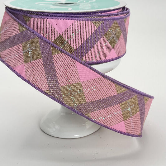 Pink & Lavender Plaid Wired Ribbon: 1.5" x 10yd Spring Wreath Supply