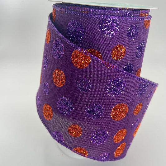 Purple Glitter Dot Ribbon: 4" Wired Halloween Wreath Supply
