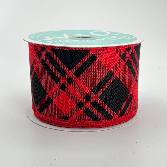 Red and Black Plaid Christmas Ribbon: 2.5" x 10 Yards Wired Ribbon
