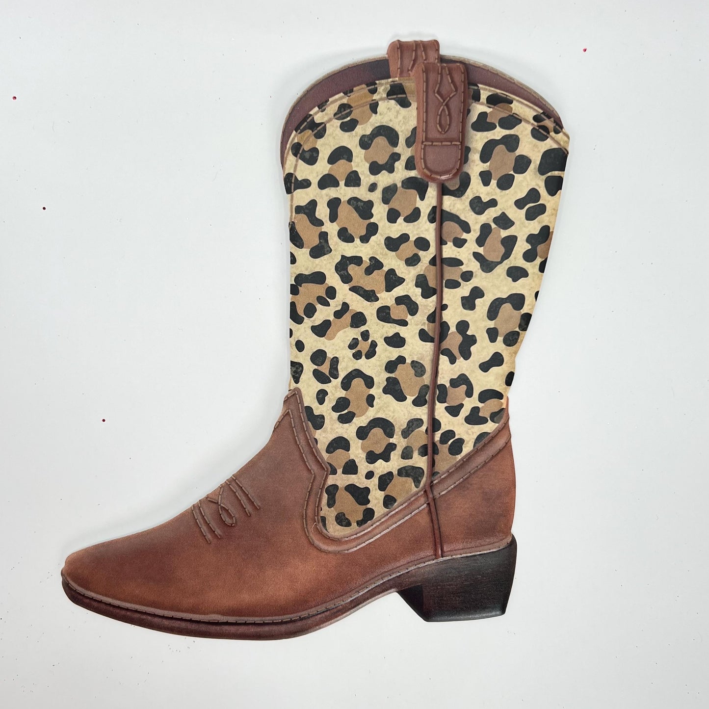 Leopard Print Western Cowboy Boot Sign 12.5”, Cowgirl Door Hanger, Leopard Print Decoration, Rustic Sign for Crafting, Wreathmaking Supplies