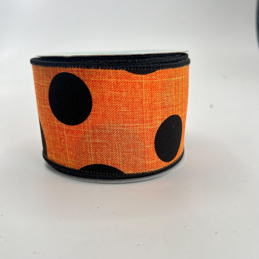 Halloween Wired Ribbon: Orange with Black Dots, 2.5" x 10yd
