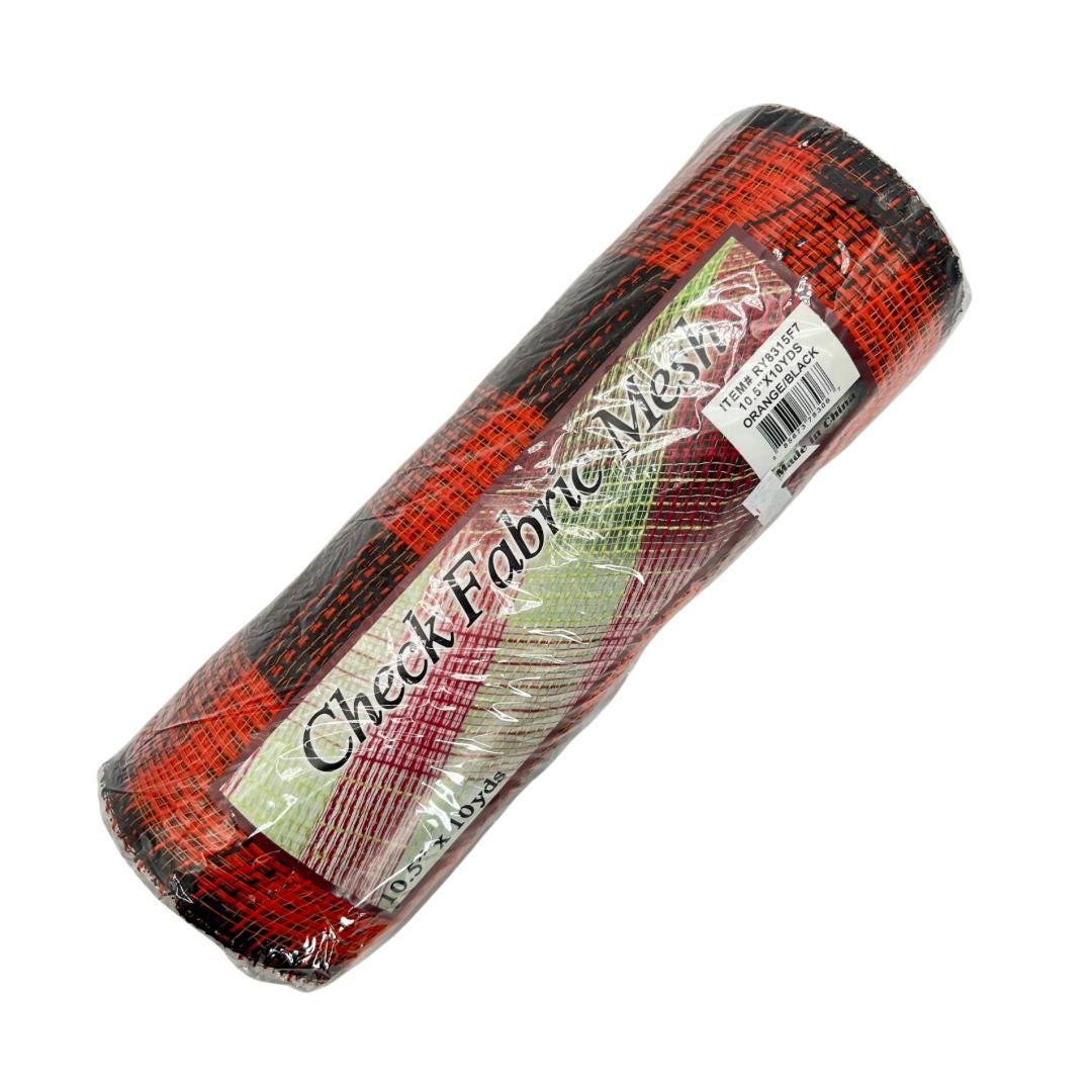 Orange & Black Check Fabric Mesh: Halloween Wreath Supply (10" x 10 Yards)