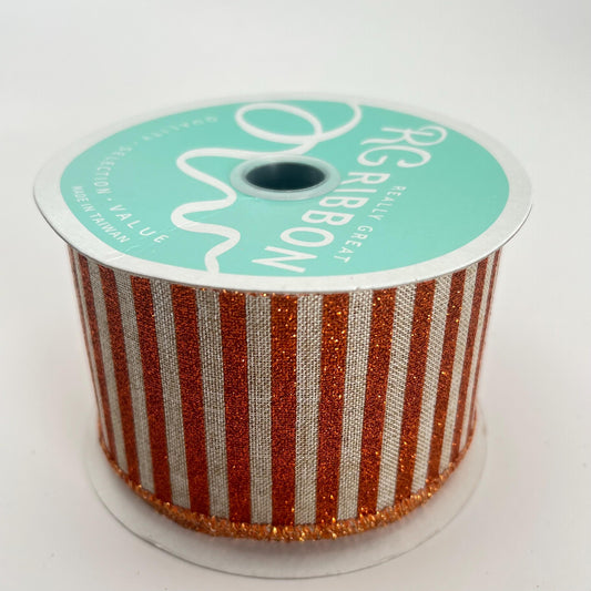 Orange Glitter Stripe Ribbon: Beige Wired Halloween Wreath Supply