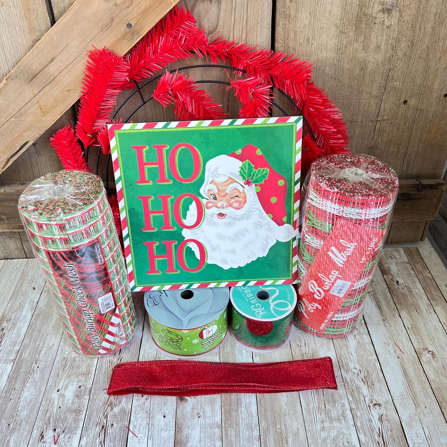 Large Christmas Wreath Kit, Santa Ho Ho Ho Wreath Kit, Do It Yourself Christmas Wreath, Big Holiday Red and Green Front Door Decoration