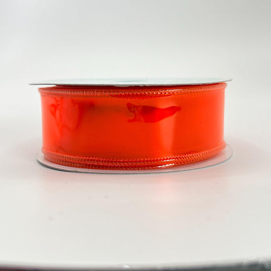 Orange Jelly Ribbon: 1.5" Wired Translucent PVC Vinyl, Halloween Easter Wreath Supply
