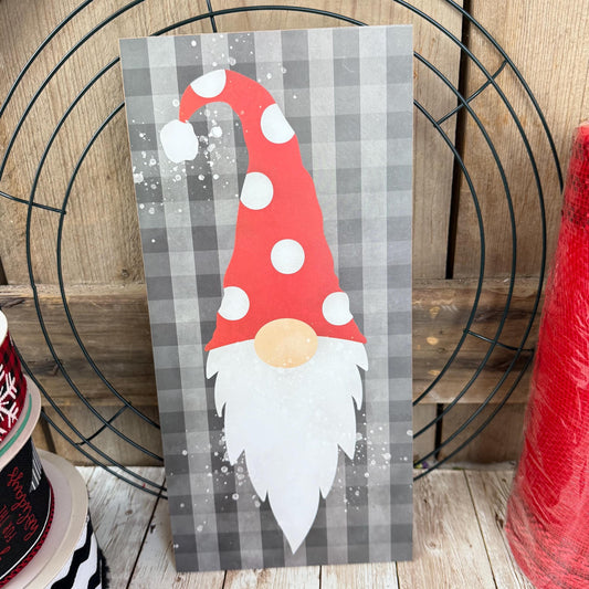 Holiday Wreath Kit, Thin Christmas Gnome Wreath Kit, Do It Yourself Christmas Wreath Kit, Red and Gray Gnome Ribbon Mesh and Sign Bundle