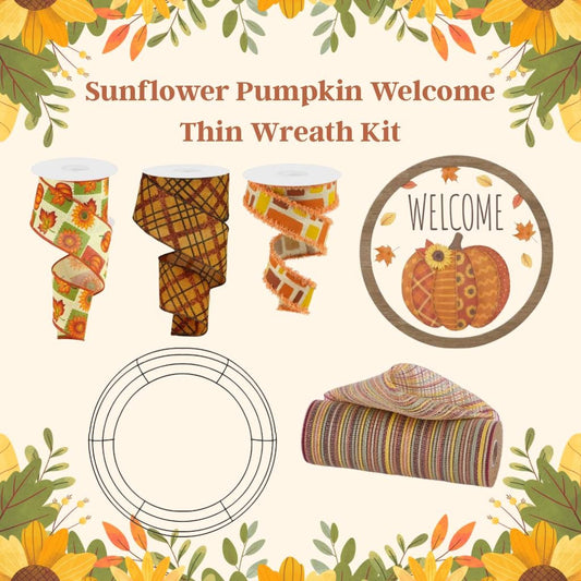 Fall Thin Wreath Kit, Welcome Patchwork Pumpkin Wreath Kit, Orange and Beige Fall Pancake Wreath Kit, Fall Ribbon Mesh and Wreath Frame Kit