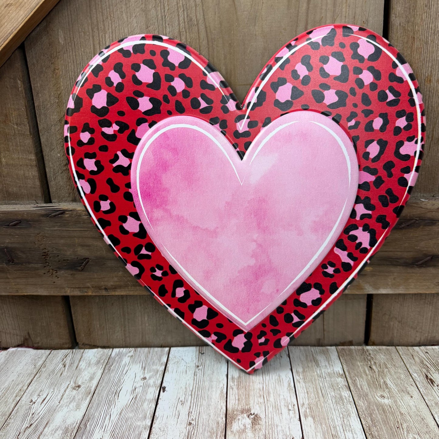 Leopard Print Heart Shaped Sign, Heart Door Hanger, Red and Pink Leopard Decoration, Romantic Glam Sign for Crafting, Wreathmaking Supplies