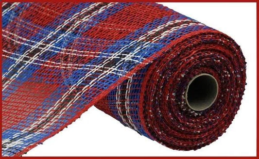 Poly Burlap Mesh, Red White Blue and Black Plaid Mesh, Wreathmaking Supply, Petal Wreath Mesh, Patriotic or Nutcracker Theme Decor, RP8146