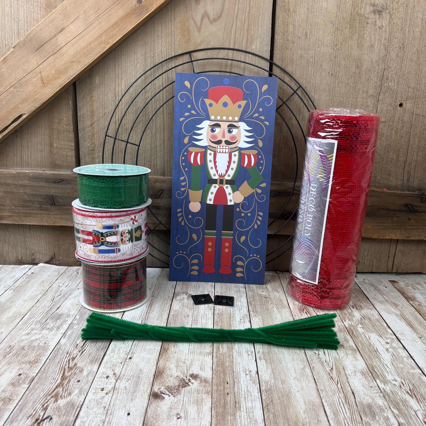 Nutcracker Wreath Kit, Thin Wreath Kit for Storm Door, Christmas DIY Decor, Holiday Front Door Decoration, Nutcracker Soldier Sign & Ribbon
