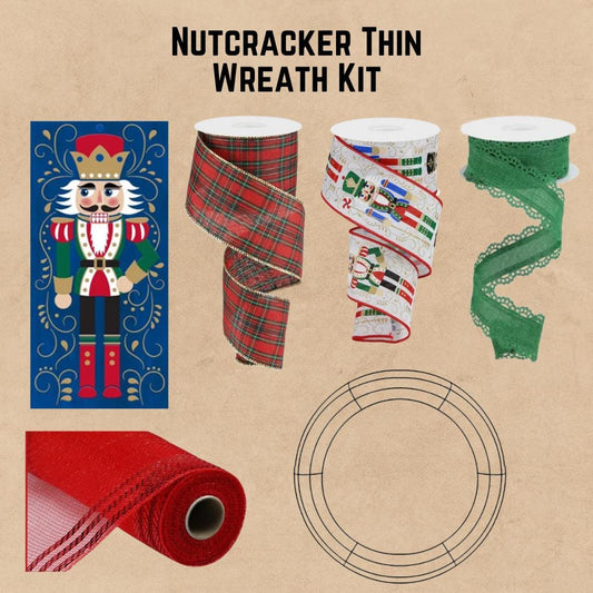Nutcracker Wreath Kit, Thin Wreath Kit for Storm Door, Christmas DIY Decor, Holiday Front Door Decoration, Nutcracker Soldier Sign & Ribbon