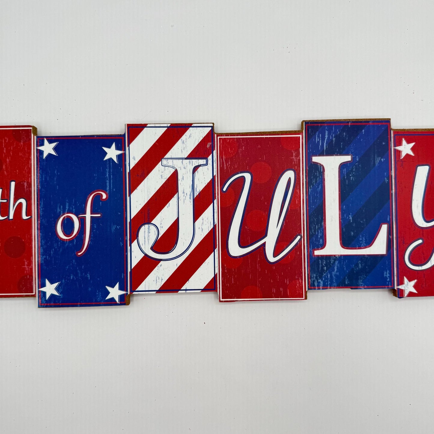 Patriotic Sign, Fourth of July Block Sign, Stars and Stripes Decor, Red White and Blue Door Hanger, 4th of July Wreath Embellishment