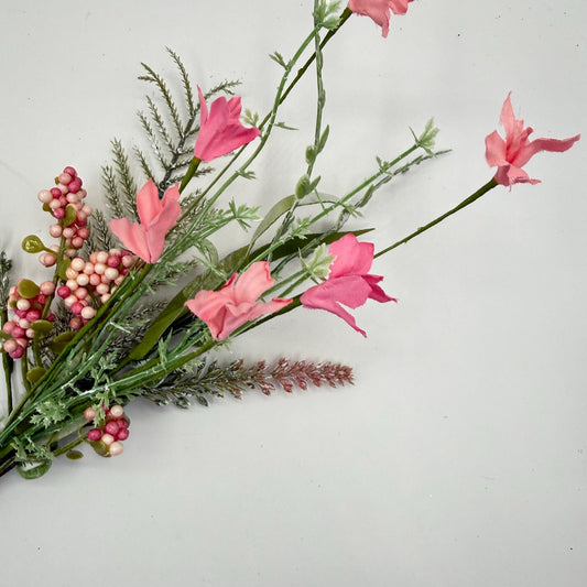 12"L Fabric Flower/EVA Leaf/Beads Pick: Pink, Pink Greenery Stem, Greenery Filler Bush with Leaves Buds Pink Berries, Mini 60919, FH812559