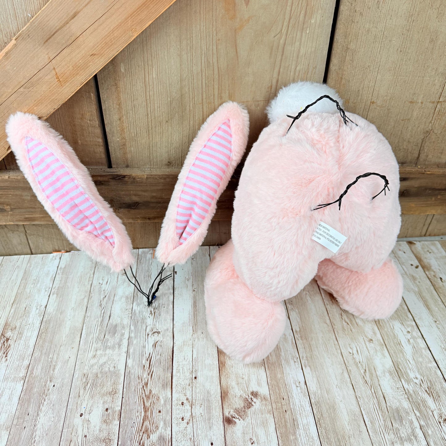 Easter Bunny Wreath Attachment, Pink Plush Bunny Bottom Striped Ears, Easter Home Decor Supplies, Bunny Wreath Supply Kit, Bunny Butt Ears