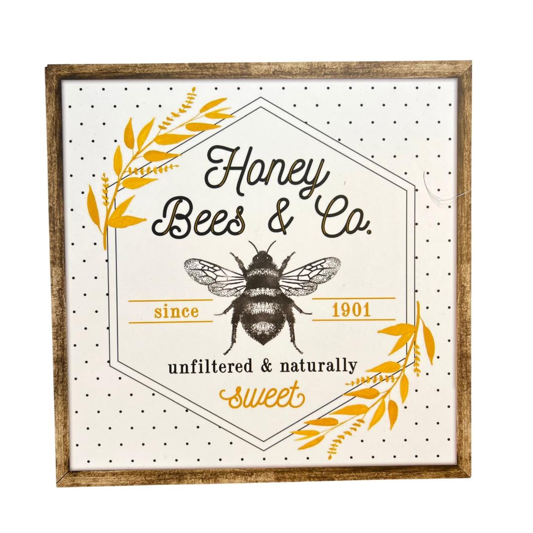 Bee Sign, Honey Bee & Co Wreath Sign, Square Summer Wall Decoration, Bee Front Door Hanger,  Spring Summer Decor, Bee Decor for Kitchen