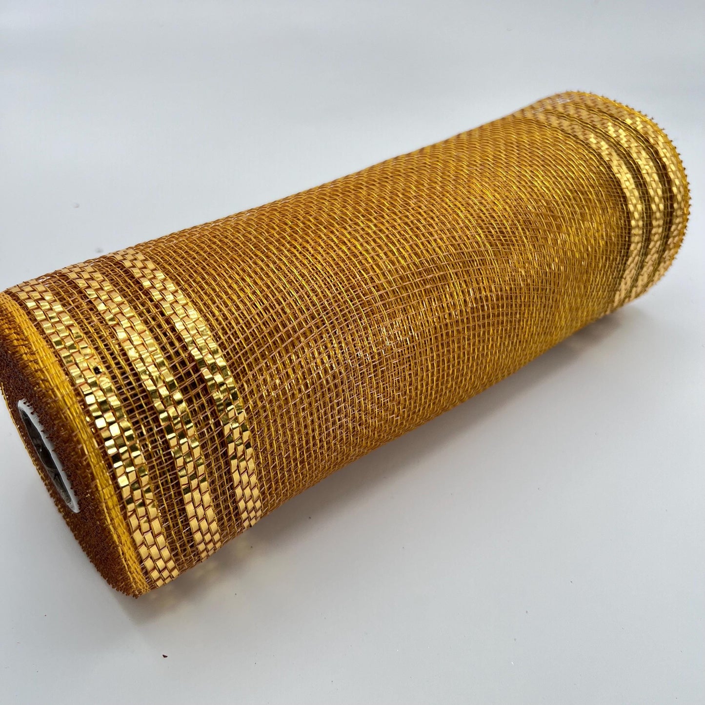 Dark Gold Mesh with Metallic Stripe Border 10.5” by 10 Yards, Wreathmaking Supplies, Christmas or New Year’s Eve Decoration Accent, RE850208