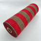 Red and Moss Green Check Thin Stripe Fabric Mesh 10.5” by 10 Yards, Olive Green Rustic Wreathmaking Supplies, Christmas Accent, RY831958