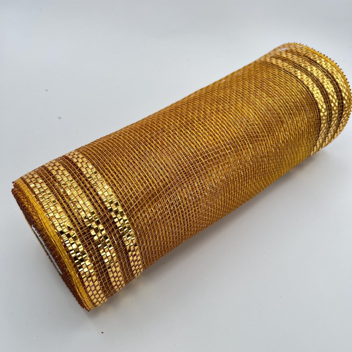 Dark Gold Mesh with Metallic Stripe Border 10.5” by 10 Yards, Wreathmaking Supplies, Christmas or New Year’s Eve Decoration Accent, RE850208