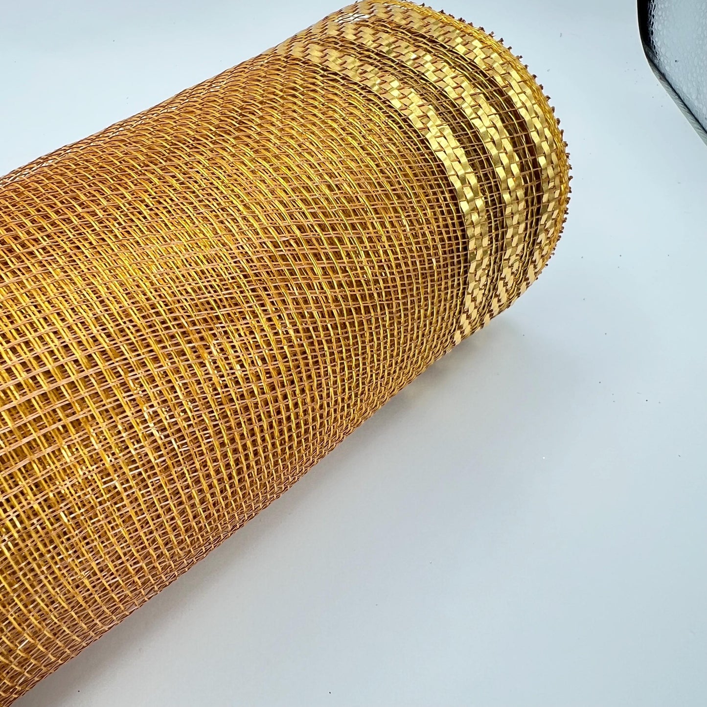 Dark Gold Mesh with Metallic Stripe Border 10.5” by 10 Yards, Wreathmaking Supplies, Christmas or New Year’s Eve Decoration Accent, RE850208