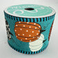 Fall Pumpkin Ribbon, Aqua Teal Ribbon with Leopard Print Pumpkins and Stripe Edge, Fall Harvest Ribbon for Bows, Fall Wreath Bow, RGA805134