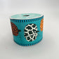 Fall Pumpkin Ribbon, Aqua Teal Ribbon with Leopard Print Pumpkins and Stripe Edge, Fall Harvest Ribbon for Bows, Fall Wreath Bow, RGA805134