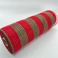Red and Moss Green Check Thin Stripe Fabric Mesh 10.5” by 10 Yards, Olive Green Rustic Wreathmaking Supplies, Christmas Accent, RY831958