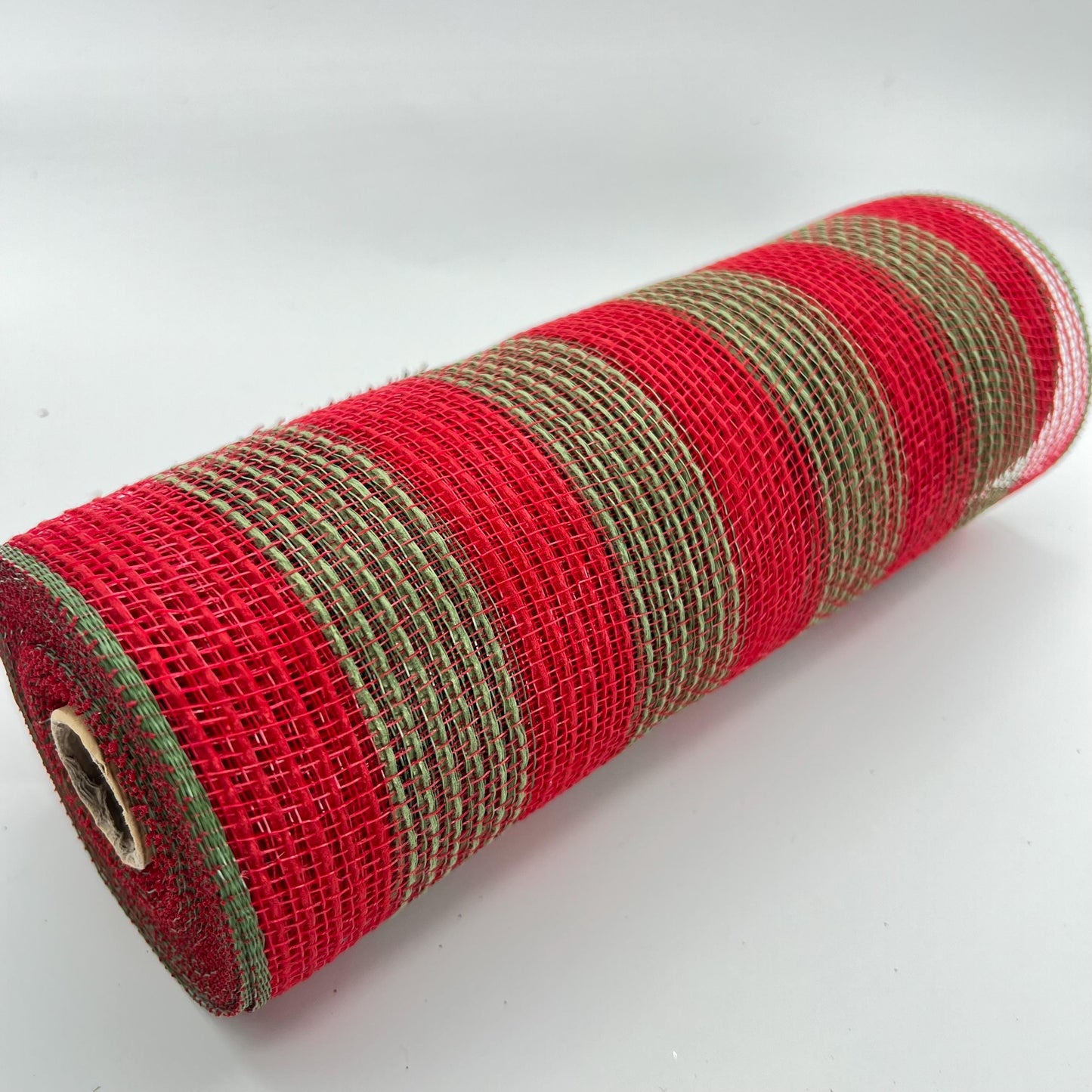 Red and Moss Green Check Thin Stripe Fabric Mesh 10.5” by 10 Yards, Olive Green Rustic Wreathmaking Supplies, Christmas Accent, RY831958