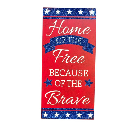 Patriotic Sign, Home of the Free Because of the Brave Wreath Sign, Fourth of July Wall Decoration, Americana Memorial Day Veteran Decor Gift