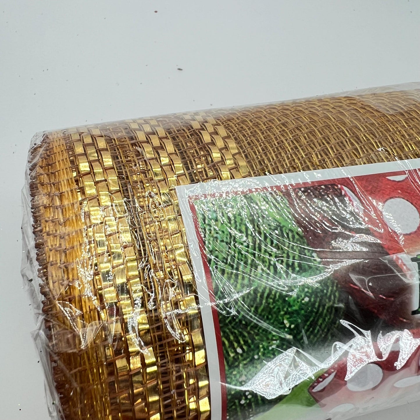 Dark Gold Mesh with Metallic Stripe Border 10.5” by 10 Yards, Wreathmaking Supplies, Christmas or New Year’s Eve Decoration Accent, RE850208