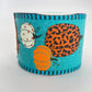 Fall Pumpkin Ribbon, Aqua Teal Ribbon with Leopard Print Pumpkins and Stripe Edge, Fall Harvest Ribbon for Bows, Fall Wreath Bow, RGA805134