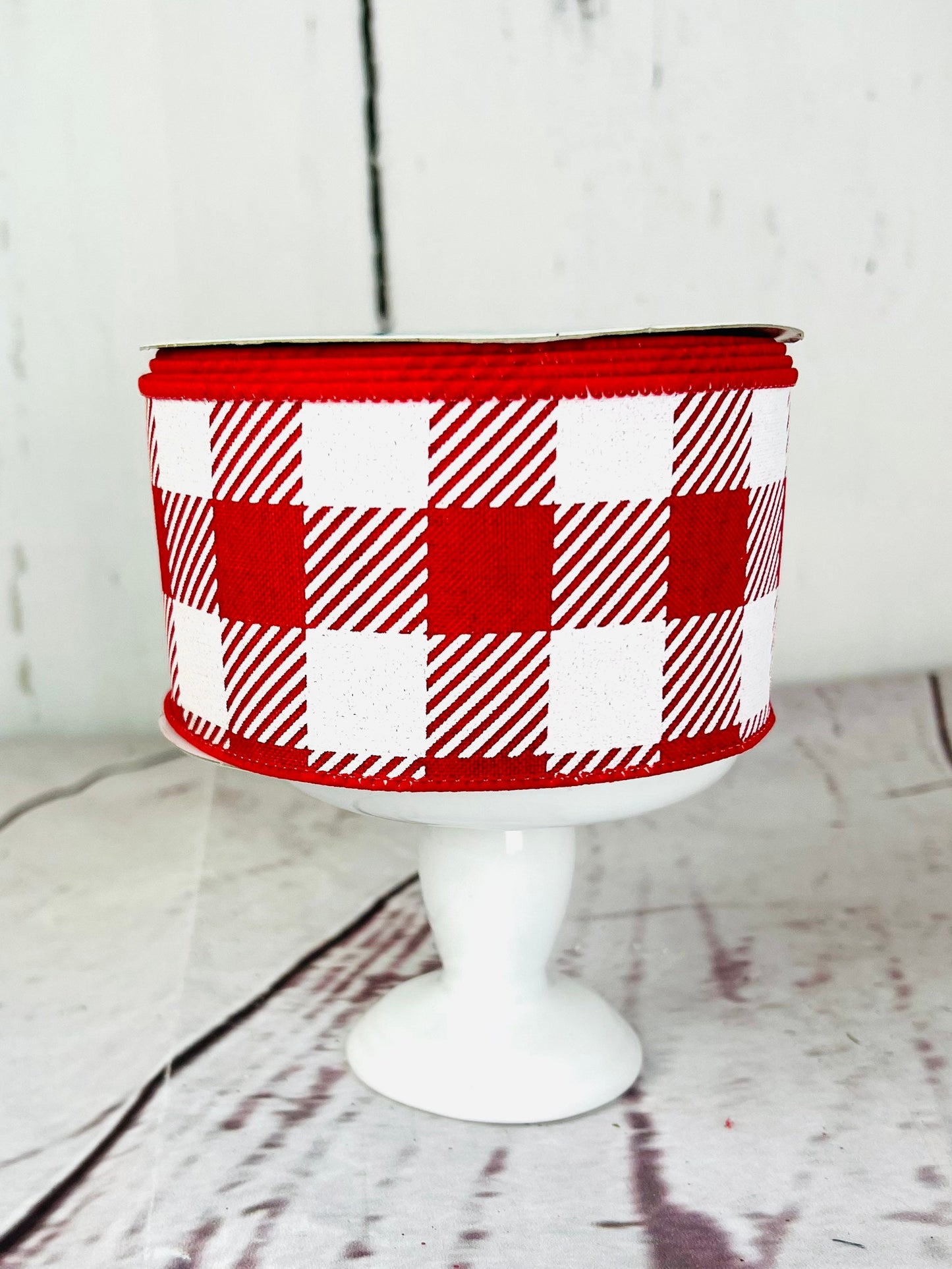 Red and White Checkered Wired Ribbon: 2.5" x 10 Yards