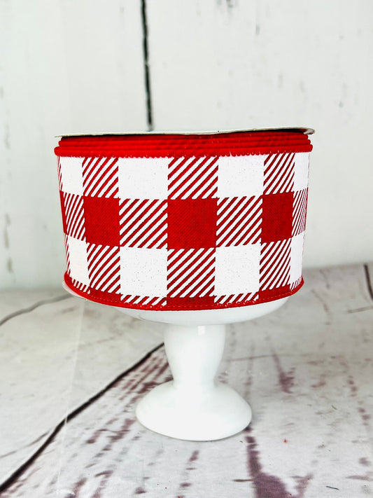 Red and White Checkered Wired Ribbon: 2.5" x 10 Yards