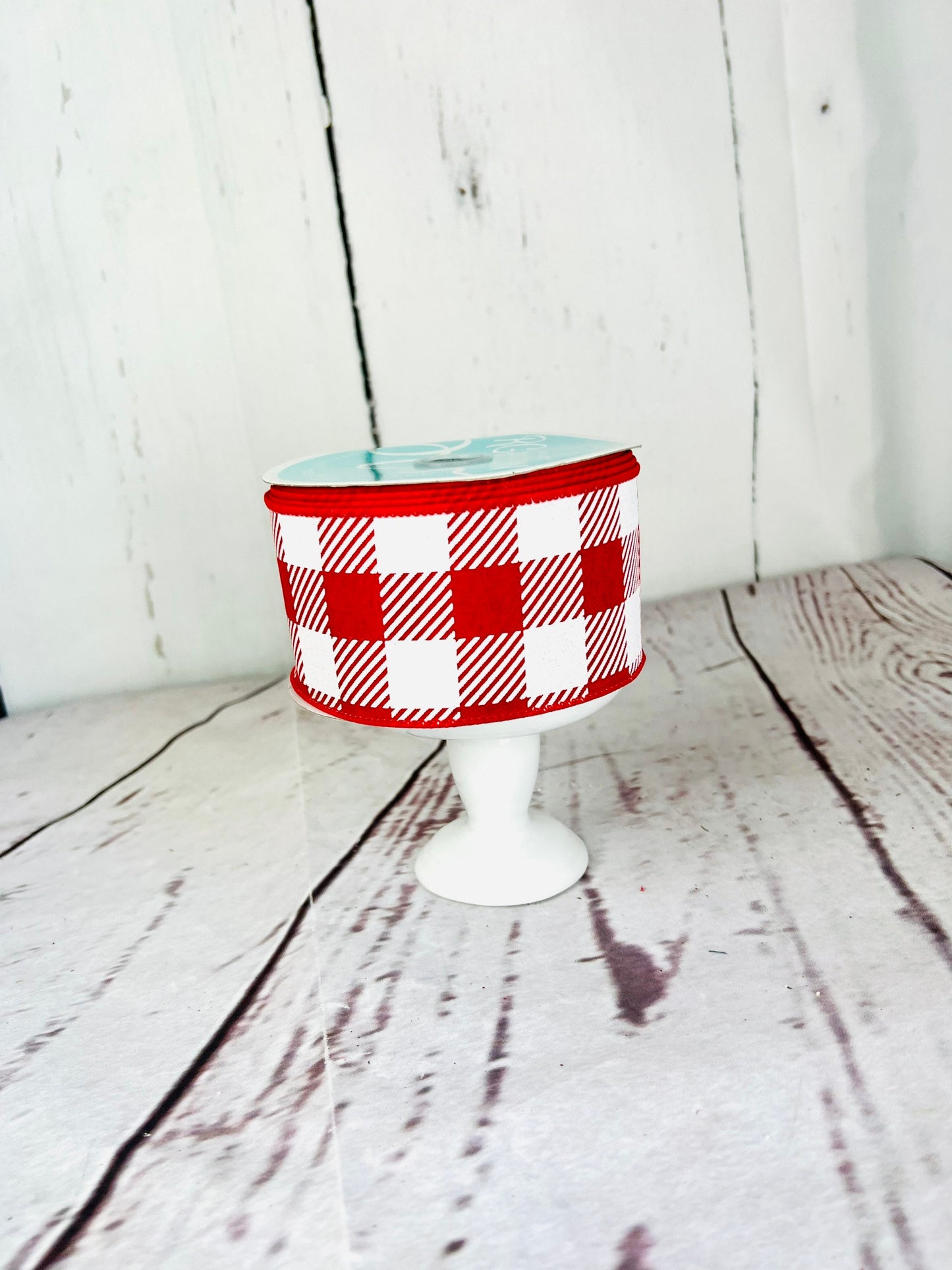 Red and White Checkered Wired Ribbon: 2.5" x 10 Yards