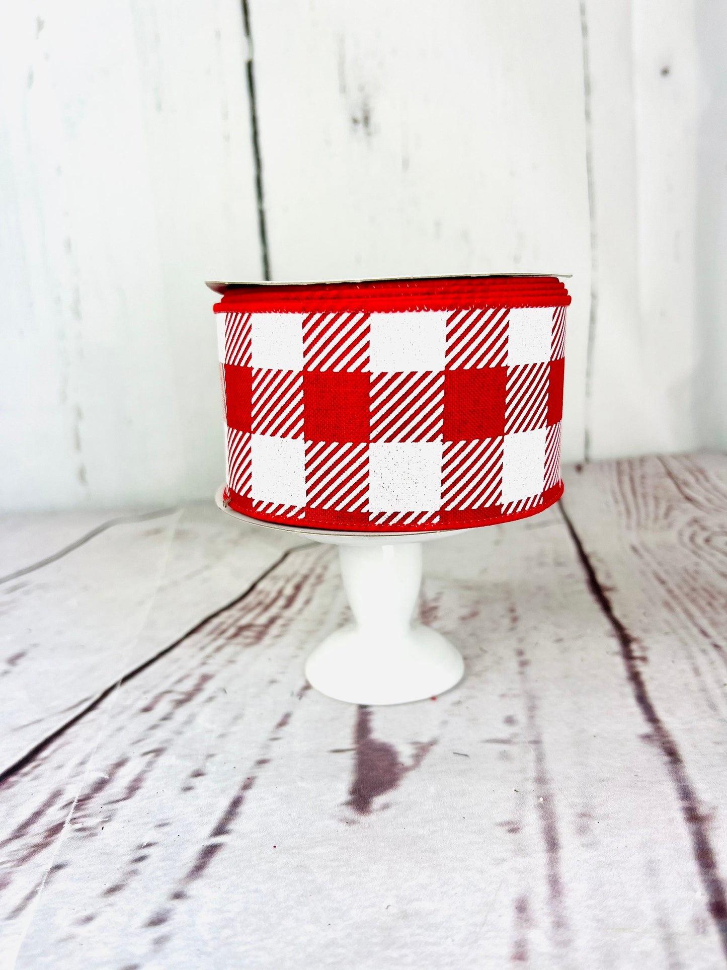 Red and White Checkered Wired Ribbon: 2.5" x 10 Yards