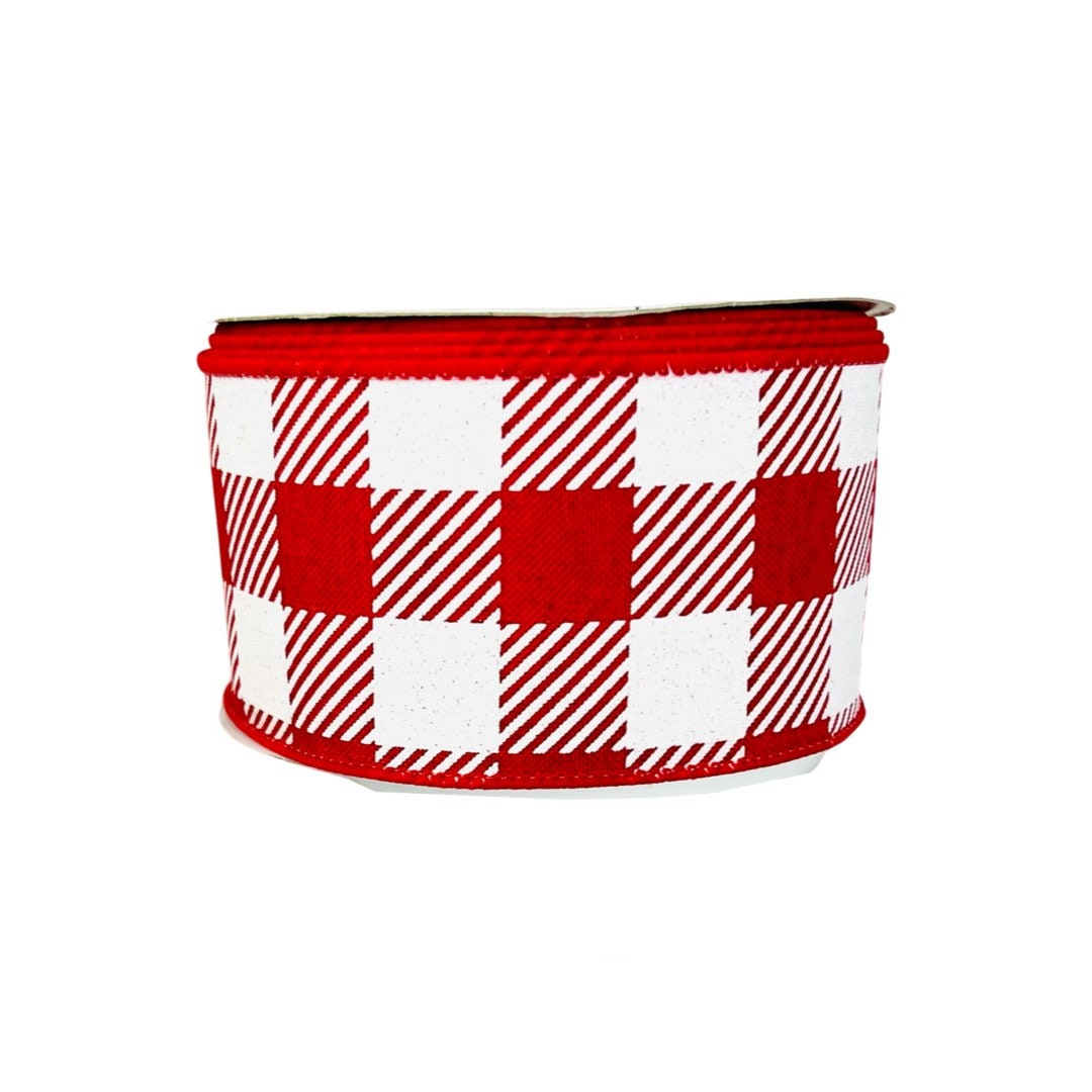 Red and White Checkered Wired Ribbon: 2.5" x 10 Yards