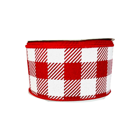 Red and White Checkered Wired Ribbon: 2.5" x 10 Yards