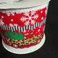 Leopard Print Pickup Truck Christmas Ribbon: Red Chenille Edge, 4 Inch