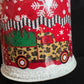 Leopard Print Pickup Truck Christmas Ribbon: Red Chenille Edge, 4 Inch