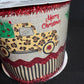 Leopard Pickup Truck Christmas Ribbon: 4 inch Beige Ribbon with Red Tinsel