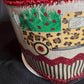 Leopard Pickup Truck Christmas Ribbon: 4 inch Beige Ribbon with Red Tinsel