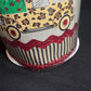 Leopard Pickup Truck Christmas Ribbon: 4 inch Beige Ribbon with Red Tinsel