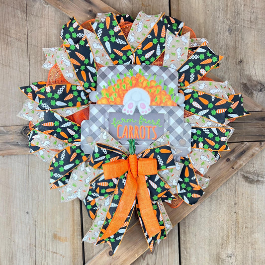 Easter Wreath Kit, Thin Easter Bunny and Carrot Truck Wreath Kit WITH VIDEO, DIY Wall or Door Decor, Easter Sign Mesh and Ribbon Bundle