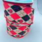 Ladybug Ribbon: Red and Black Argyle, Beige Wired Craft Ribbon (2.5" x 10 Yards)