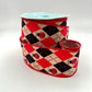 Ladybug Ribbon: Red and Black Argyle, Beige Wired Craft Ribbon (2.5" x 10 Yards)