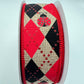 Ladybug Ribbon: Red, Black Argyle on Beige - 1.5" x 10 Yards