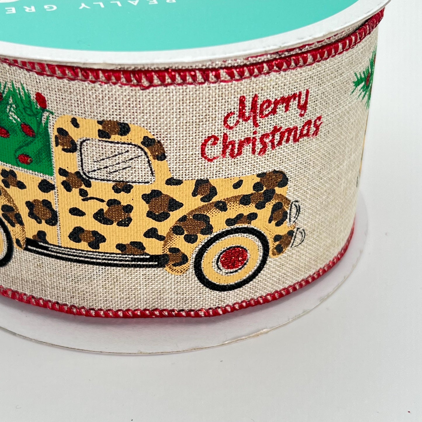 2.5" x 10 Yd Buffalo Plaid Ribbon: Natural Beige with Red and Black Trees Bear and Moose, Rustic Christmas Ribbon for Wreaths Bows RG01721AY