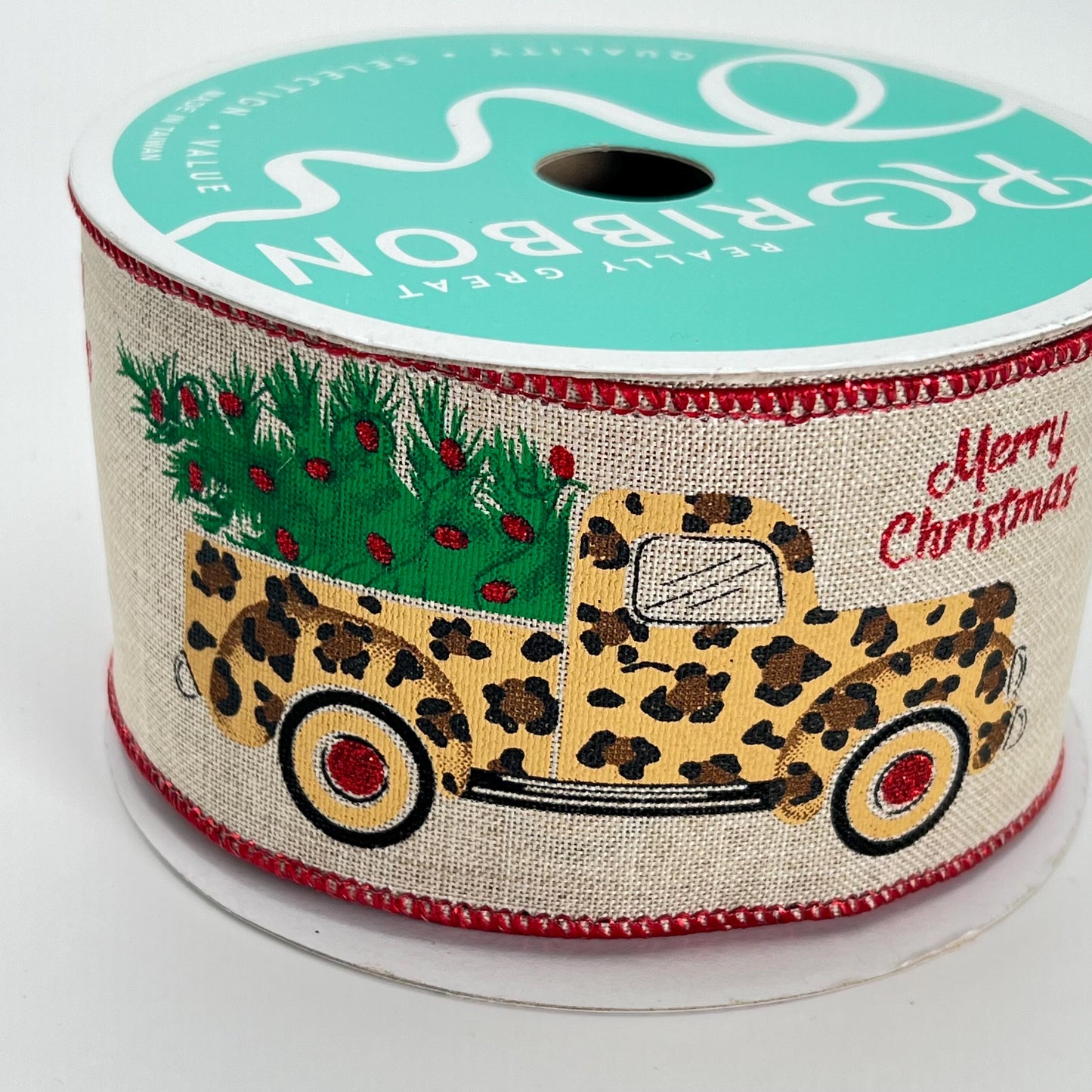 2.5" x 10 Yd Buffalo Plaid Ribbon: Natural Beige with Red and Black Trees Bear and Moose, Rustic Christmas Ribbon for Wreaths Bows RG01721AY