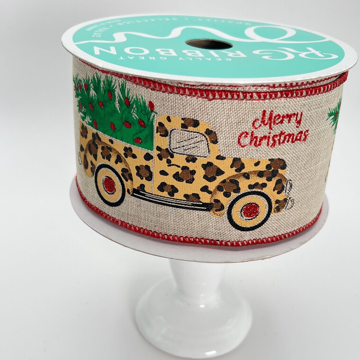 2.5" x 10 Yd Buffalo Plaid Ribbon: Natural Beige with Red and Black Trees Bear and Moose, Rustic Christmas Ribbon for Wreaths Bows RG01721AY