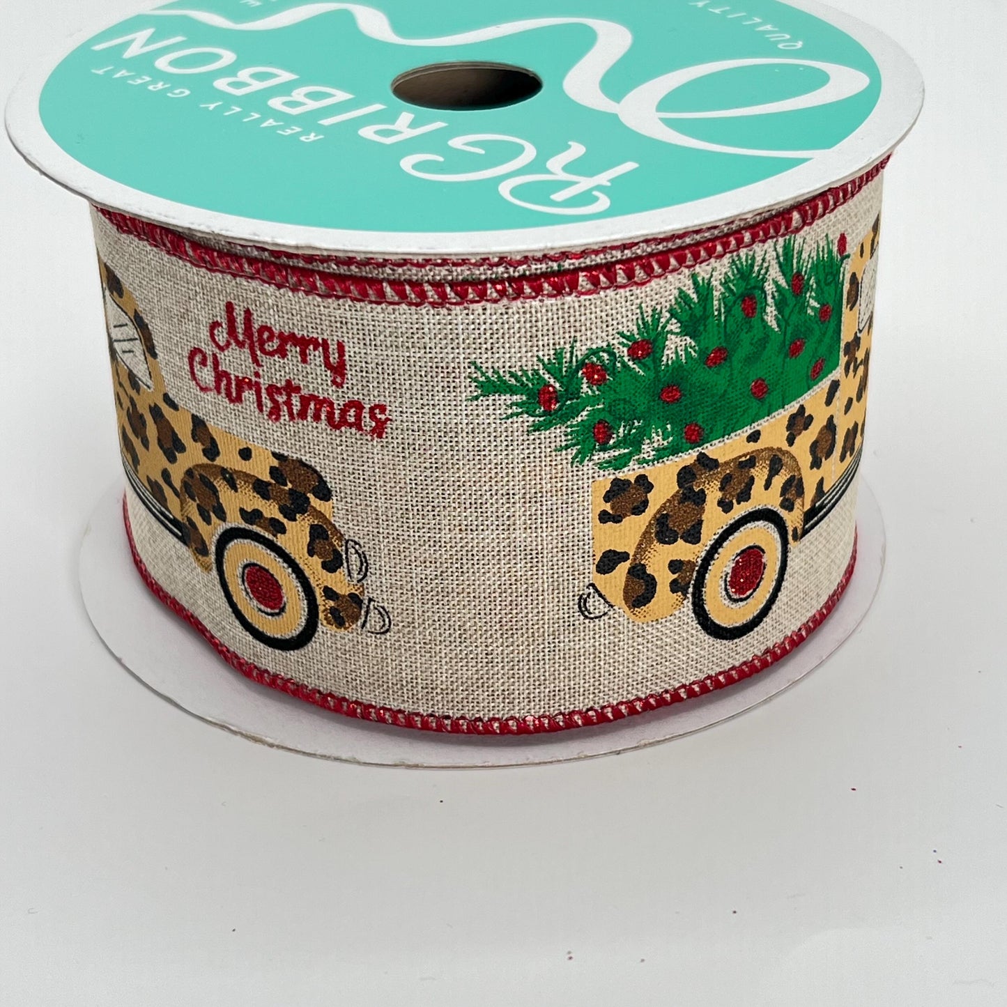 2.5" x 10 Yd Buffalo Plaid Ribbon: Natural Beige with Red and Black Trees Bear and Moose, Rustic Christmas Ribbon for Wreaths Bows RG01721AY